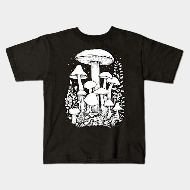 Mushrooms Woodland Boho Kids T-Shirt by Trippycollage